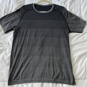 Black and gray striped Lululemon athletic shirt